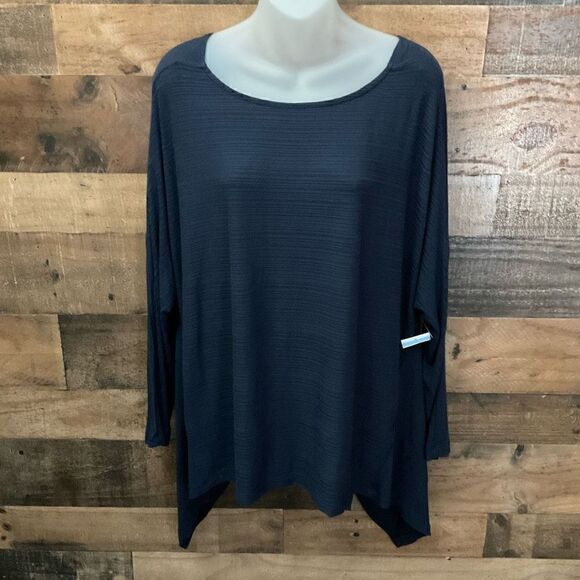 1. State Blouse Round Neck Twist Wrap V Back Oversized Navy Blue Women Medium - Picture 9 of 9